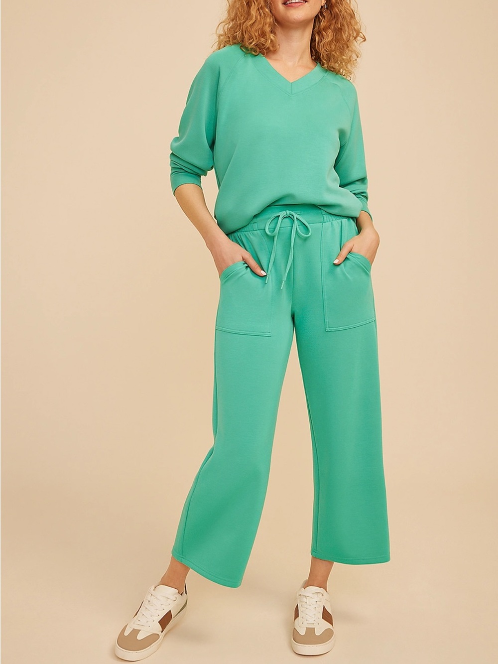 Scuba Knit High Rise Wide Leg Cropped Pant aquamint